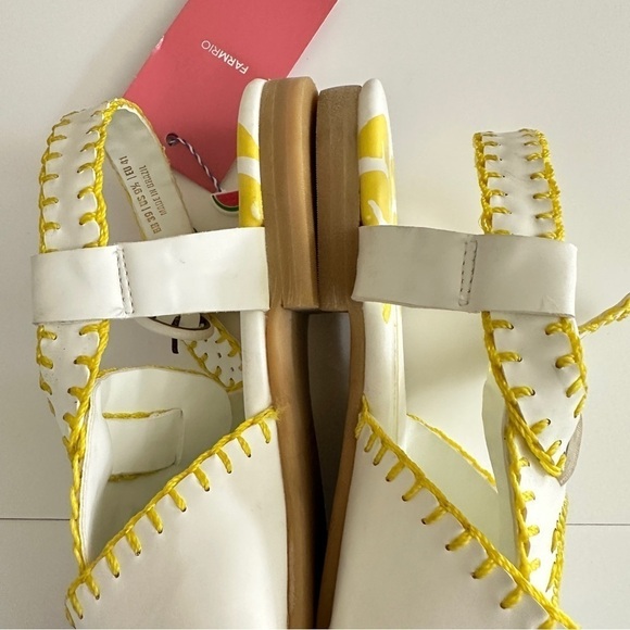 NEW Farm Rio Women's Yellow & White Palm Tree Sandals Whipstitch Vegan sz US 9.5 - Picture 14 of 16